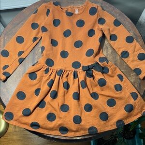 Girls Brown With Black Polka Dot Long-Sleeve Dress with Bow